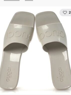 Gucci White Patent Logo Heel Slide Sandals for Women